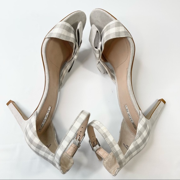 Tahari Newton Heels Gray Gingham Print Bow Sandals, Size 9 - Picture 7 of 9